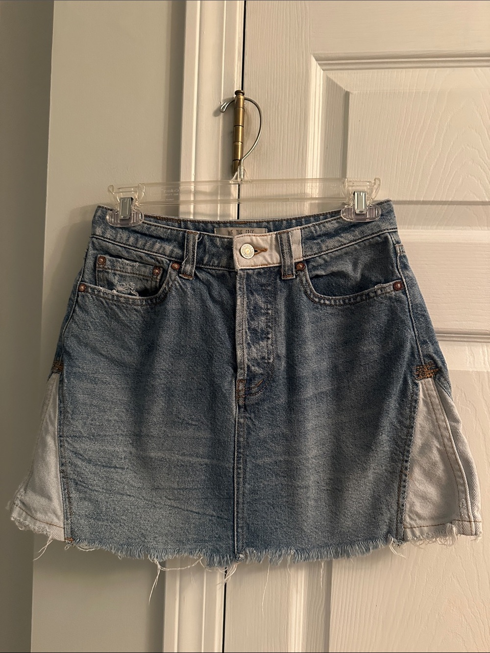 WE THE FREE by Free People Mixed Denim Mini Skirt with perfect raw hem- size 26
